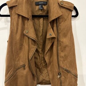 Forever 21 Tan Suede-Look Sleeveless Moto Vest